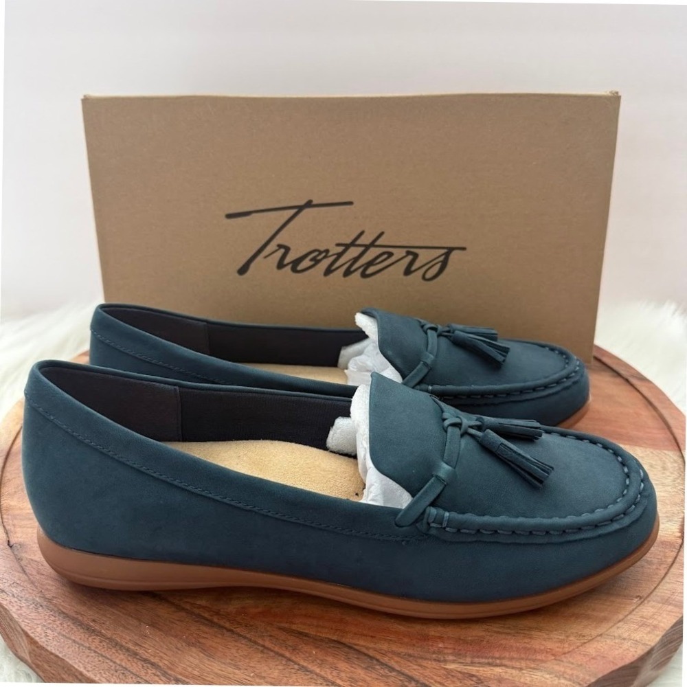 Trotters Dawson Navy Nubuck‎ Leather Tassel Loafers Shoes T2254-414 Womens 9 M